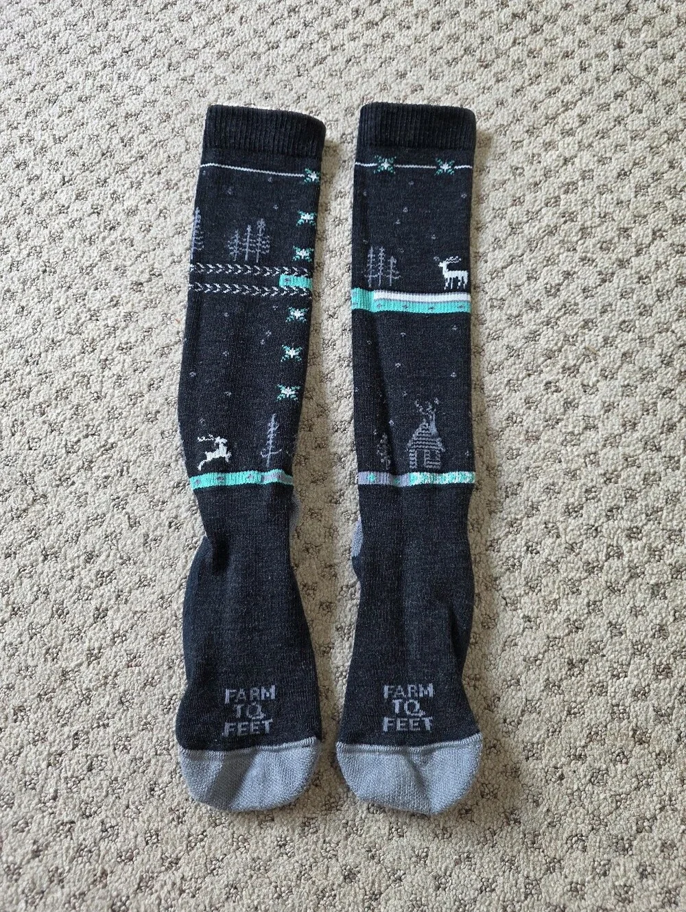 Farm-to-Feet Women’s Black Knee-High Socks with Teal Accent